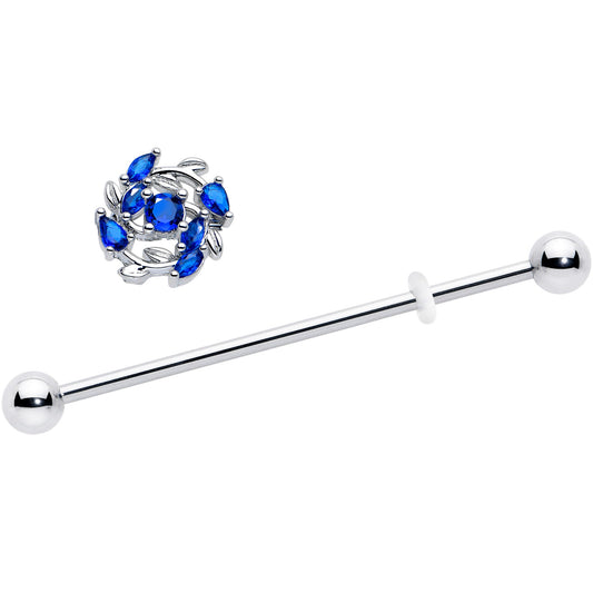 14G Blue Gem Twining Vine Industrial Barbell 38mm