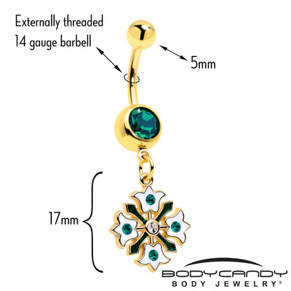 Green Gem Gold Tone Flower Wreath Dangle Belly Ring
