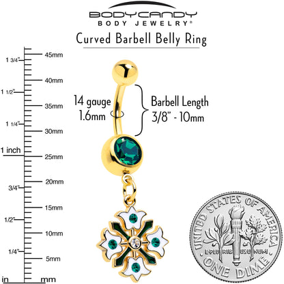 Green Gem Gold Tone Flower Wreath Dangle Belly Ring