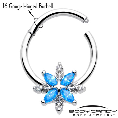 16G 3/8 Blue CZ Gem Classic Flower Hinged Segment Ring